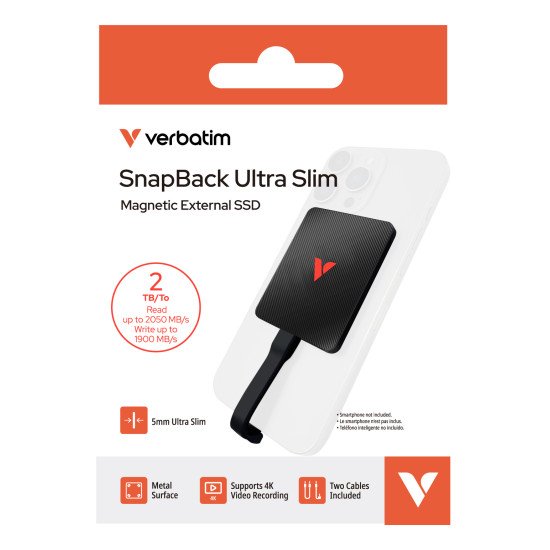 Verbatim SnapBack Ultra Slim SSD 2TB 2 To USB Type-C USB 3.2 Gen 2x2 Noir