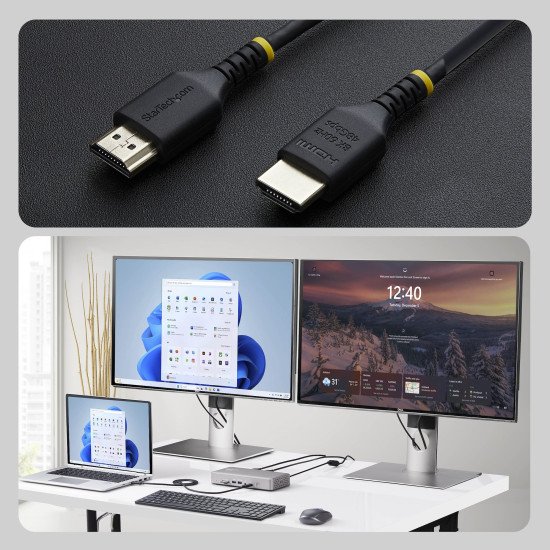 StarTech.com Câble HDMI 2.1 Ultra Haute Vitesse Certifié slim 50 cm (1,6 pi), 8K 60 Hz / 4K 120 Hz, avec HDR10+ / eARC, 48 Gbps, Cordon HDMI 8K Flexible