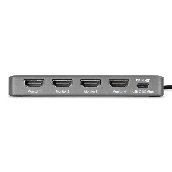 StarTech.com QUAD-USB-HDMI-ADAPT station d'accueil Avec fil USB 3.2 Gen 1 (3.1 Gen 1) Type-C Gris