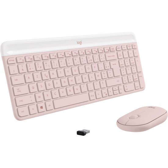 Logitech MK470 Slim Combo clavier Souris incluse RF sans fil AZERTY Français Rose