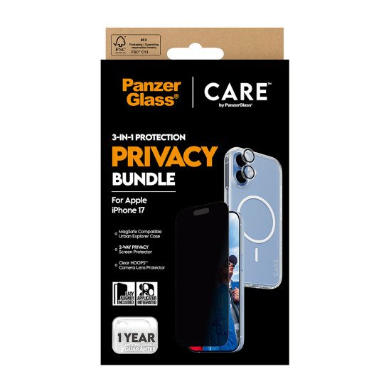 PanzerGlass ® | CARE by ® 3-in-1 Flagship Privacy Bundle iPhone 17 Protection d'écran transparent Apple 1 pièce(s)
