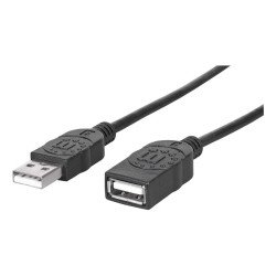 Manhattan Rallonge USB-A vers USB-A, 1,8 m, mâle vers femelle, 480 Mbit/s (USB 2.0), noir, garantie à vie, équivalent à USBEXTAA6BK