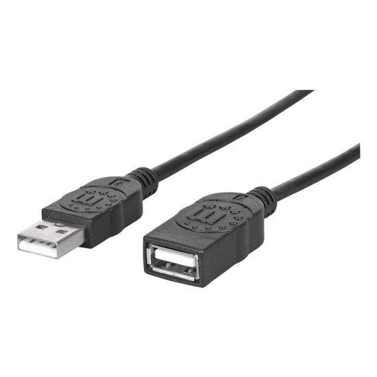 Manhattan Rallonge USB-A vers USB-A, 1,8 m, mâle vers femelle, 480 Mbit/s (USB 2.0), noir, garantie à vie, équivalent à USBEXTAA6BK