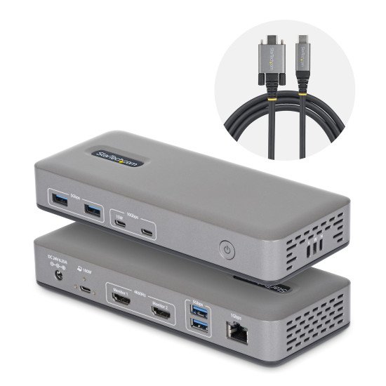 StarTech.com Station d'Accueil USB-C à Deux Écrans, HDMI, 4K 60Hz, Recharge d'Ordinateur Portable 100 W, 1 GbE, Sans Pilote, Station d'Accueil Multi-Écrans pour Windows