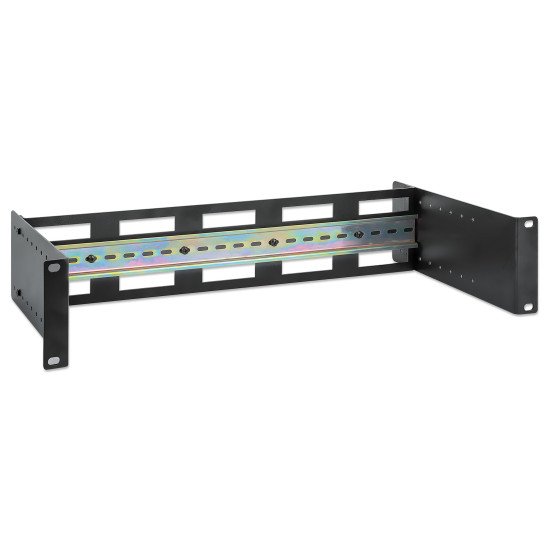 Intellinet Kit rail DIN réglable 19", 2U, pour équipements sur rail DIN chapeau, profondeur réglable 48–174 mm, aluminium, noir RAL 9005, garantie trois ans