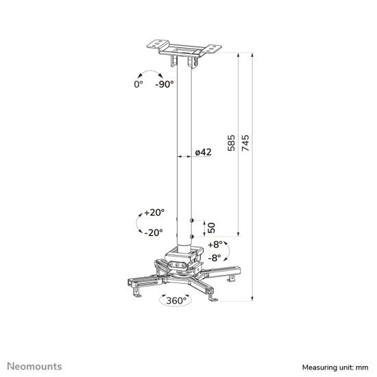 Neomounts CL25-550WH1 Support de plafond pour vidéoprojecteur - h74.5-114.5 cm - installation facile - orientable