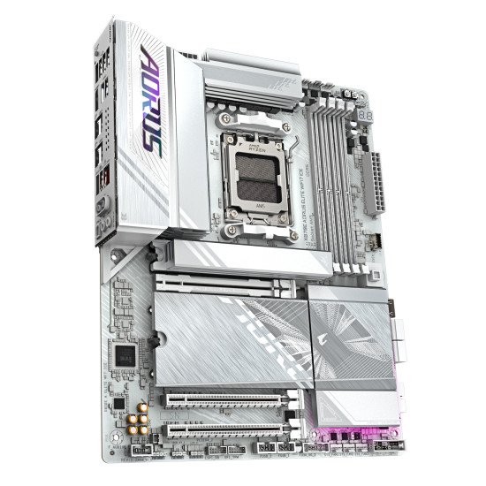 GIGABYTE X870E AORUS ELITE WIFI7 ICE Carte mère - Prend en charge les processeurs AMD Ryzen 9000, VRM numérique 16+2+2 phases, jusqu'à 8200 MHz DDR5 (O.C.), 3x PCIe 5.0 + 1x PCIe 4.0, Wi-Fi 7, LAN 2.5 GbE, USB 4 GIGABYTE X870E AORUS ELITE WIFI7 ICE Carte mère - Prend en charge les processeurs AMD Ryzen 9000, VRM numérique 16+2+2 phases, jusqu'à 8200 MHz DDR5 (O.C.), 3x PCIe 5.0 + 1x PCIe 4.0, Wi-Fi 7, LAN 2.5 GbE, USB 4