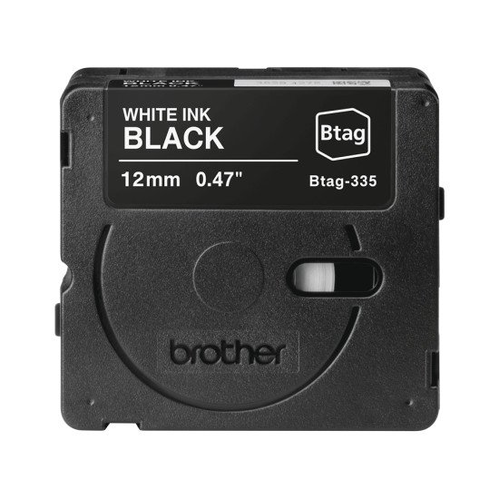 Brother BTAG-335 - Ruban adhésif blanc sur noir, 12 mm de large, non laminé