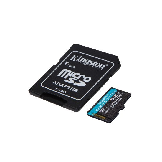 Kingston Technology Carte microSDXC Canvas Go Plus Gen4 200 Mo/s A2 U3 V30 512 Go + adaptateur