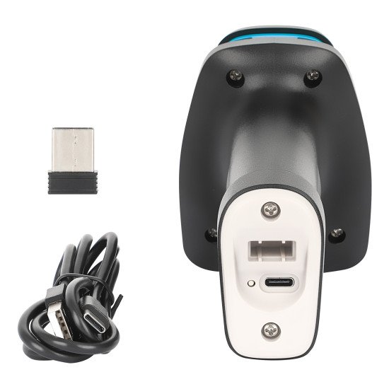Manhattan Scanner code-barres 2D sans fil, profondeur de lecture 250 mm, portée effective jusqu'à 80 m (ligne de vue), lumière ambiante max. 100 000 lux, noir, câble de charge USB-A vers USB-C (1 m) inclus, garantie 3 ans