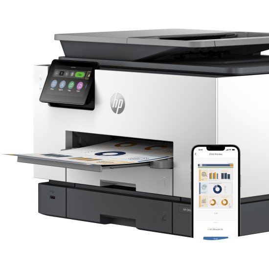 HP OfficeJet Pro Imprimante Tout-en-un 9130b, Couleur, Imprimante pour Petites/moyennes entreprises, Impression, copie, scan, fax, Sans fil; imprimer depuis un téléphone ou une tablette; chargeur automatique de documents; impression recto-verso; numérisat