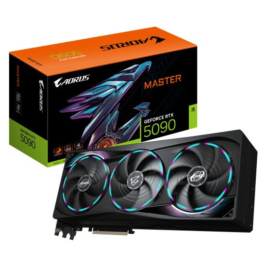 GIGABYTE AORUS GeForce RTX 5090 MASTER 32G Carte Graphique - 32 Go GDDR7, 512 bits, PCI-E 5.0, 2655MHz Fréquence du Cœur, 3 x DP 2.1a, 1 x HDMI 2.1b, GV-N5090AORUS M-32GD GIGABYTE AORUS GeForce RTX 5090 MASTER 32G Carte Graphique - 32 Go GDDR7, 512 bits, PCI-E 5.0, 2655MHz Fréquence du Cœur, 3 x DP 2.1a, 1 x HDMI 2.1b, GV-N5090AORUS M-32GD