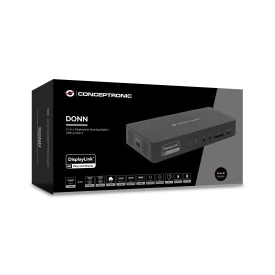 Conceptronic DONN31B station d'accueil Avec fil USB 3.2 Gen 2 (3.1 Gen 2) Type-C Noir