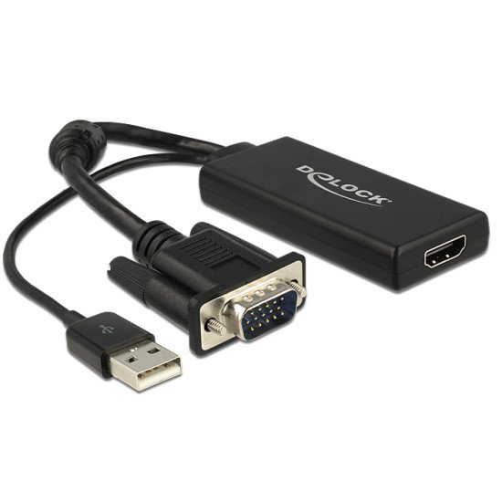 DeLOCK 0.25m VGA+USB2.0-A/HDMI 0,25 m VGA (D-Sub) + USB Noir