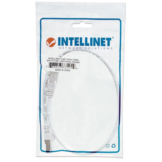 Intellinet Câble patch réseau, Cat6, 0,5 m, blanc, cuivre, S/FTP, LSOH/LSZH, PVC, RJ45, contacts plaqués or, anti-accroc, avec manchon, garantie à vie