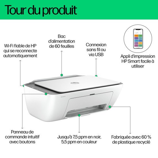 HP DeskJet Imprimante Tout-en-un 2820e, Couleur, Imprimante pour Domicile, Impression, copie, numérisation, Numérisation vers PDF