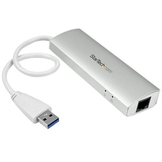 StarTech.com Hub USB 3.0 portable à 3 ports avec Gigabit Ethernet - Câble intégré - Aluminium