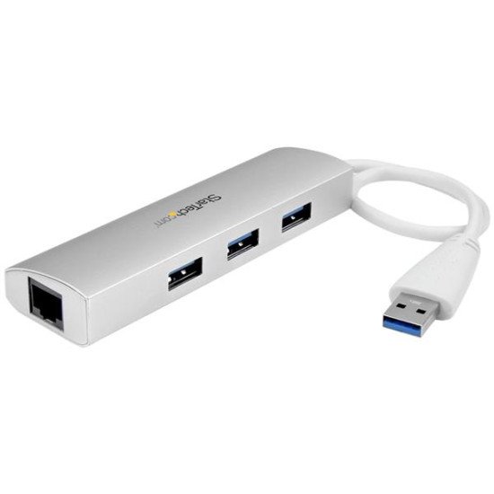 StarTech.com Hub USB 3.0 portable à 3 ports avec Gigabit Ethernet - Câble intégré - Aluminium