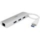 StarTech.com Hub USB 3.0 portable à 3 ports avec Gigabit Ethernet - Câble intégré - Aluminium