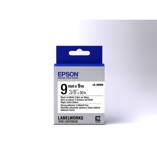 Epson LK-3WBW - Adhésif Fort - Noir sur Blanc - 9mmx9m