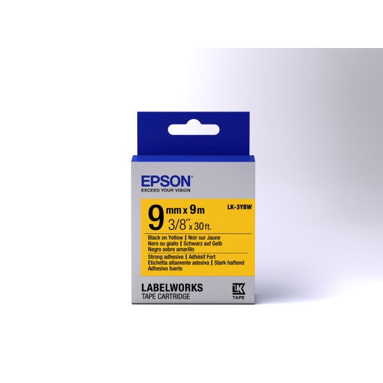 Epson LK-3YBW - Adhésif Fort - Noir sur Jaune - 9mmx9m