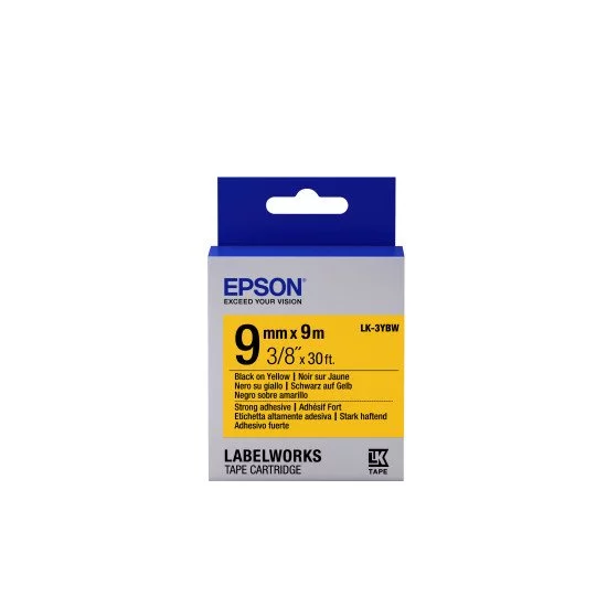 Epson LK-3YBW - Adhésif Fort - Noir sur Jaune - 9mmx9m Epson LK-3YBW - Adhésif Fort - Noir sur Jaune - 9mmx9m