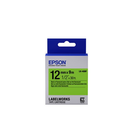 Epson LK-4GBF - Fluorescent - Noir sur Vert - 12mmx9m
