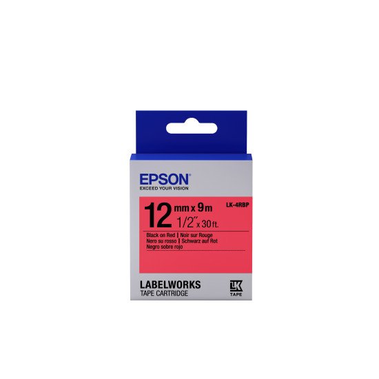 Epson LK-4RBP - Couleur Pastel - Noir sur Rouge - 12mmx9m