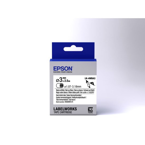 Epson LK-4WBA3 - Thermorétrécissant (HST) - Noir sur Blanc - Diam. 3mmx2.5m