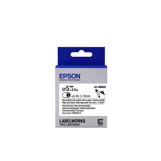 Epson LK-4WBA5 - Thermorétrécissant (HST) - Noir sur Blanc - Diam. 5mmx2.5m