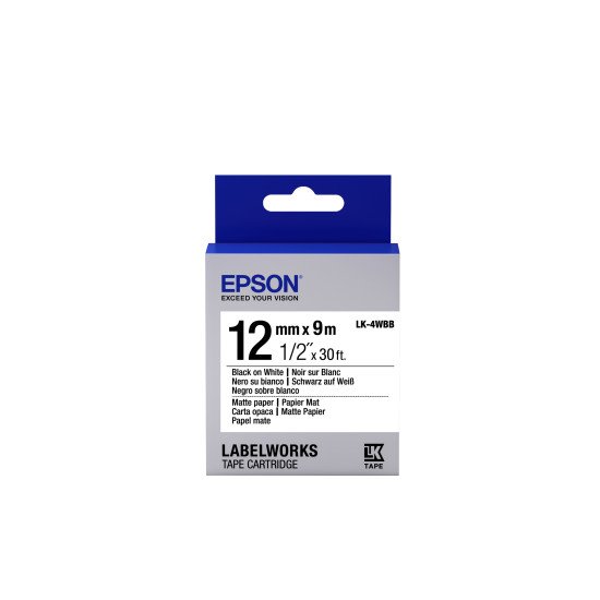 Epson LK-4WBB - Papier Mat - Noir sur Blanc - 12mmx9m