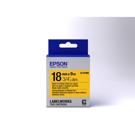 Epson LK-5YBW - Adhésif Fort - Noir sur Jaune - 18mmx9m