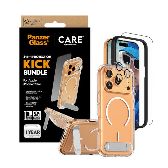 PanzerGlass ® | CARE by ® 3-in-1 Feature Kick Bundle iPhone 17 Pro Protection d'écran transparent Apple 1 pièce(s)
