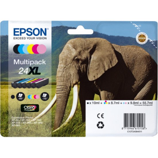 Epson 24XL Multipack Cartouches Noir, Cyan, Cyan clair, Magenta clair, Magenta, Jaune