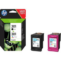 HP 301 2 pièce(s) Original Rendement standard Noir, Cyan, Magenta, Jaune HP 301 2 pièce(s) Original Rendement standard Noir, Cyan, Magenta, Jaune