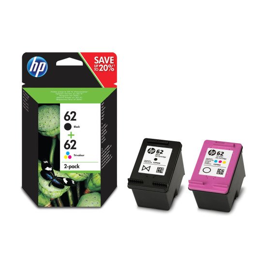 HP 62 Pack de 2 cartouches encre Noir, Cyan, Magenta, Jaune