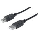 Manhattan Câble USB-A vers USB-B, 3 m, mâle à mâle, 480 Mbit/s (USB 2.0), noir, garantie à vie, équivalent à USB2HAB3M