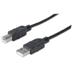 Manhattan Câble USB-A vers USB-B, 3 m, mâle à mâle, 480 Mbit/s (USB 2.0), noir, garantie à vie, équivalent à USB2HAB3M