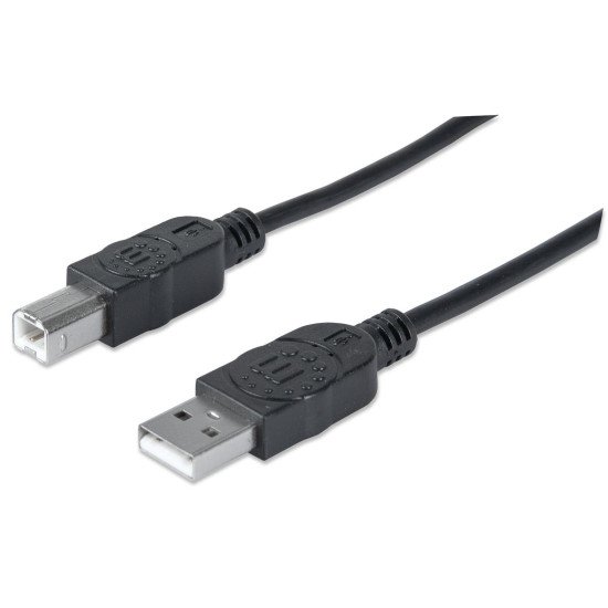 Manhattan Câble USB-A vers USB-B, 3 m, mâle à mâle, 480 Mbit/s (USB 2.0), noir, garantie à vie, équivalent à USB2HAB3M