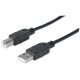 Manhattan Câble USB-A vers USB-B, 3 m, mâle à mâle, 480 Mbit/s (USB 2.0), noir, garantie à vie, équivalent à USB2HAB3M
