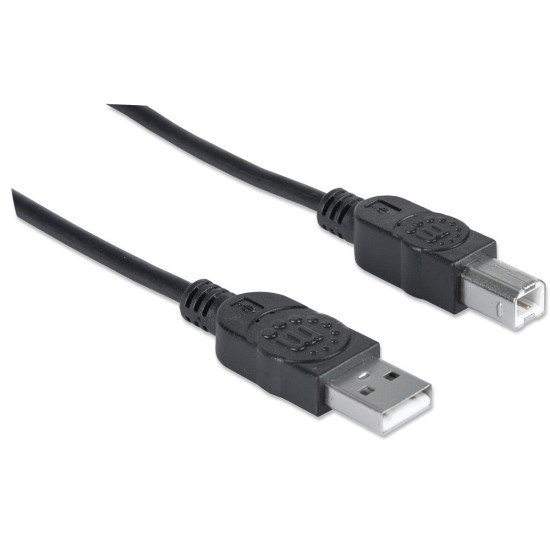Manhattan Câble USB-A vers USB-B, 3 m, mâle à mâle, 480 Mbit/s (USB 2.0), noir, garantie à vie, équivalent à USB2HAB3M