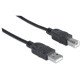 Manhattan Câble USB-A vers USB-B, 3 m, mâle à mâle, 480 Mbit/s (USB 2.0), noir, garantie à vie, équivalent à USB2HAB3M