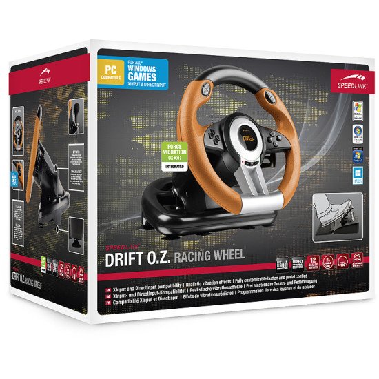 SPEEDLINK DRIFT O.Z. Noir, Gris, Orange USB Volant + pédales Analogique/Numérique PC