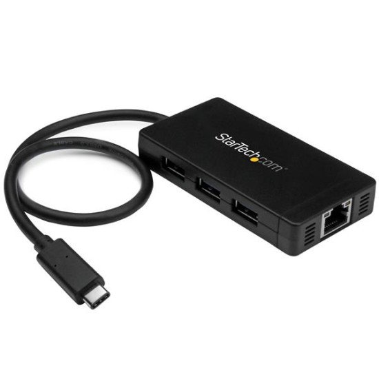 StarTech.com Hub USB-C à 3 ports avec Gigabit Ethernet - USB-C vers 3x USB-A - USB 3.0 - Adaptateur d'alimentation inclus