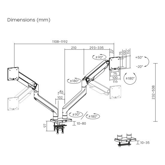 Digitus Support d'écran double, 2x 45", 2x 20 kg