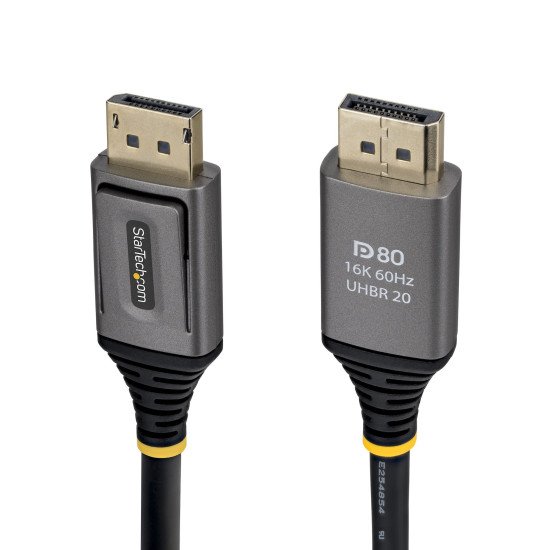 StarTech.com Câble DisplayPort 2.1 de 2m, Câble DisplayPort DP80 Certifié VESA, 10K/8K 60Hz Non Compressé, 16K 60Hz/8K 240Hz avec DSC 1.2a, Câble d'Écran DP 2.1