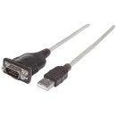 Manhattan Câble convertisseur USB-A vers série RS232/COM/DB9, 45 cm, mâle à mâle, FTDI FT232RL, compatible Windows 11, noir/argent, garantie 3 ans, équivalent à ICUSB2321F