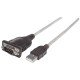 Manhattan Câble convertisseur USB-A vers série RS232/COM/DB9, 45 cm, mâle à mâle, FTDI FT232RL, compatible Windows 11, noir/argent, garantie 3 ans, équivalent à ICUSB2321F