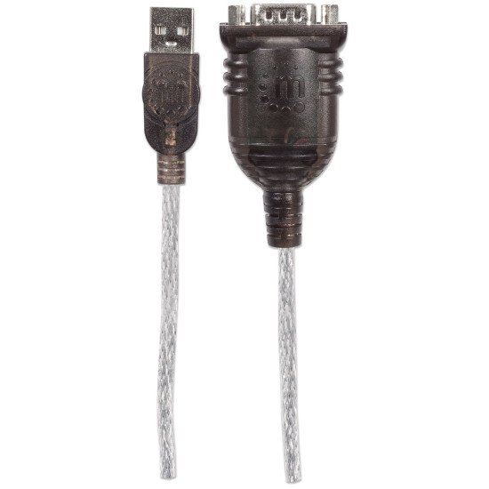 Manhattan Câble convertisseur USB-A vers série RS232/COM/DB9, 45 cm, mâle à mâle, FTDI FT232RL, compatible Windows 11, noir/argent, garantie 3 ans, équivalent à ICUSB2321F