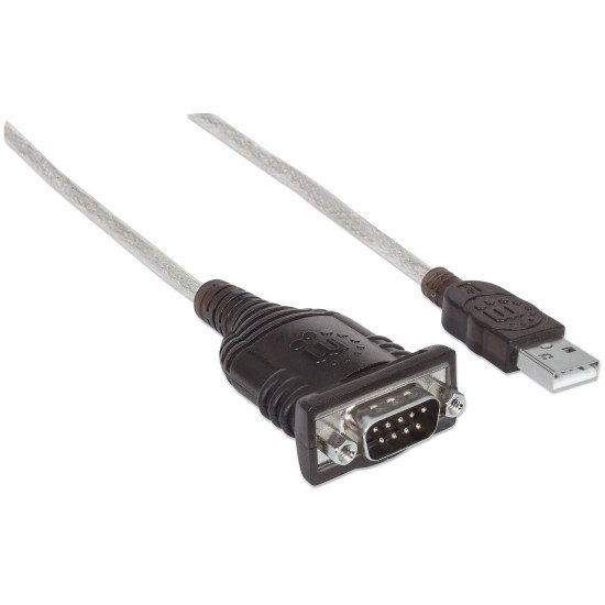 Manhattan Câble convertisseur USB-A vers série RS232/COM/DB9, 45 cm, mâle à mâle, FTDI FT232RL, compatible Windows 11, noir/argent, garantie 3 ans, équivalent à ICUSB2321F